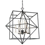 Artcraft Lighting - Roxton AC11208PN Chandelier, Matte Black - Linear in design, the Roxton collection is comprised of a matte black exterior cage which a diamond within a square that encases a polished nickel inner chandelier cluster. 8 lite chandelier (available with harvest brass interior as well)