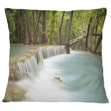 Huai Mae Kamin Waterfall Photography Throw Pillow, 16"x16"