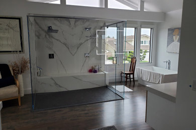 Bathroom - large traditional master bathroom idea in Orange County with a floating vanity