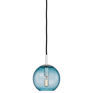 Rousseau 1 Light Pendant-Blue Glass in Polished Chrome with Blue Glass