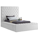 Meridian Furniture - Bliss Velvet Upholstered  Bed, White, Twin - Extend elegance to the bedroom with this Bliss white velvet bed. This bed has a rich look, with deeply tufted upholstery along its upper platform perimeter and headboard, ensuring that it is a good fit in modern bedroom themes. Storage rails and footboard are included to ensure maximum versatility, and the bed comes with full slats, so you can use it without a box spring. The white velvet fabric used in its design makes it easy to integrate alongside other furnishings.