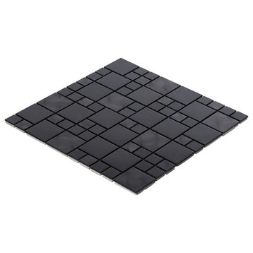 Black Industrial Stainless Steel Metallic Square Mosaic Tile, 12"x12", Single Sh