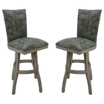 Home Square 30" Solid Swivel Wood Bar Stool in Poet Sky Blue - Set of 2