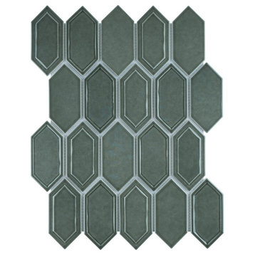 TRECCG Bianca 2" X 4" Recycle Glass Long Diamond Mosaic Tile, Green