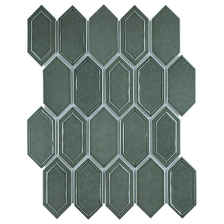 TRECCG Bianca 2" X 4" Recycle Glass Long Diamond Mosaic Tile, Green