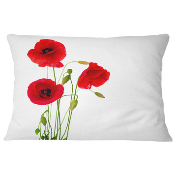 Isolated Red Poppy Flowers Floral Throw Pillow, 12"x20"