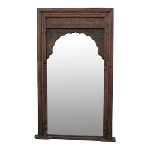 Wood Arched Floor Mirror Brown Benzara Rustic Wall