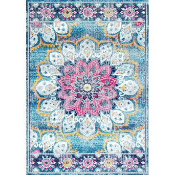 Withered Bloom In Bouquet Area Rug, Turquoise, 8'x10'