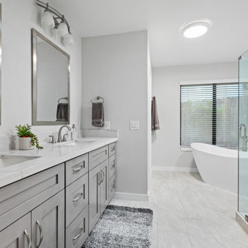 Master bathroom with a standalone tub