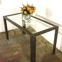 Bloom Industrial Glass Top Bar or Dining Table with Angle Iron Frame and Legs - Dining Tables
