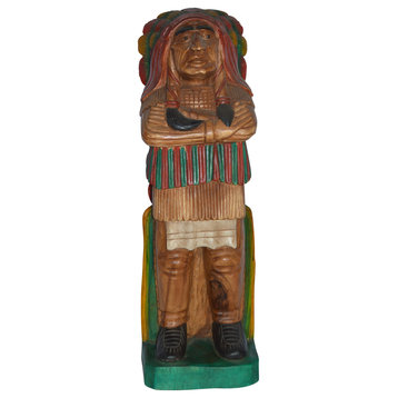 Indian Chief Made of Wood Statue - Medium - Size: 7"L x 10"W x 30"H.