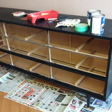 Black and White Damask Credenza (Before and After)