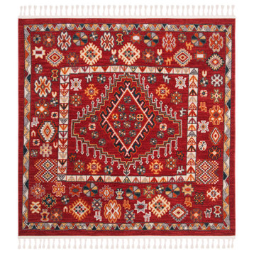 Safavieh Farmhouse Collection FMH814 Rug, Red/Ivory, 6'3" Square
