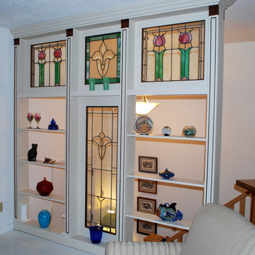 Neo Classic Painted Room Divider with Antique Stain Glass Windows