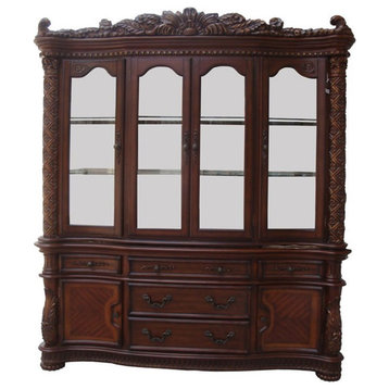 ACME Vendome Glass and Wood Buffet with Hutch in Cherry
