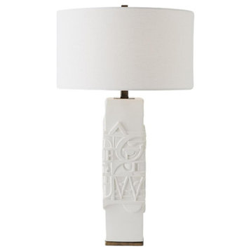 Elegant Graphic Geometric Matte White Ceramic Table Lamp  32 in Modern Abstract