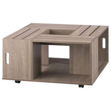 Furniture of America Conteery Wood Coffee Table with Casters in Weathered White