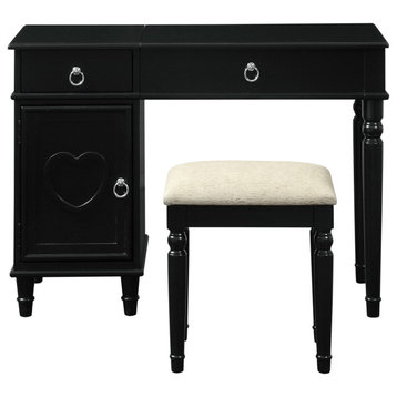 Bedroom Vanity Table with Stool Set, Black