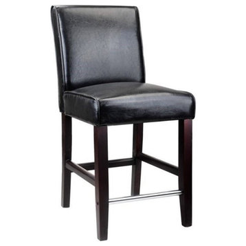 Ira Black Faux Leather Upholstered 25" Counter Barstool with Wood Legs