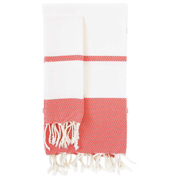 Guest Towel Bicolor Miami Jacquard Towel, Set of 2, White/Red
