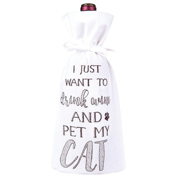 I Just Want to Drink Wine and Pet My Cat Drawstring Wine Bottle Gift Bag