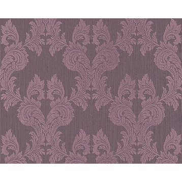 Tessuto, Baroque Fabric Violet Wallpaper Roll, Wall Decor Accent