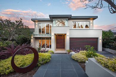 Design ideas for a modern two-storey house exterior in Sydney.