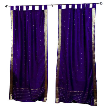 Purple  Tab Top  Sheer Sari Curtain / Drape / Panel   - 43W x 84L - Pair