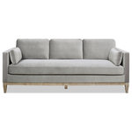 Jennifer Taylor Home - Knox 84" Modern Farmhouse Sofa, Opal Gray Velvet - The perfect blend between casual comfort and style, the Knox Seating Collection by Jennifer Taylor Home brings cozy modern feelings into any space. The natural wood base and legs make a striking combination with the luxurious velvet upholstery. The back and arm pillows are all removable and reversible for the ultimate convenience of care. Whether you're lounging alone or entertaining friends, let the Knox chair and sofa be the quintessential backdrop of your daily routine.