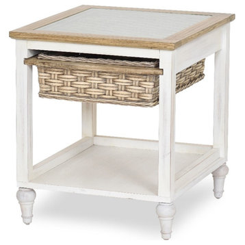 Sea Wind Florida Island Breeze Wood End Table with Basket in White/Brown