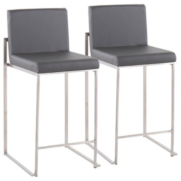 Fuji High Back Counter Stool, Set of 2m Stainless Steel, Stainless Steel, Gray P