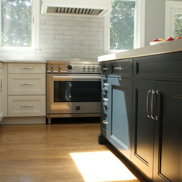 Blue and White Kitchen With Natural Light