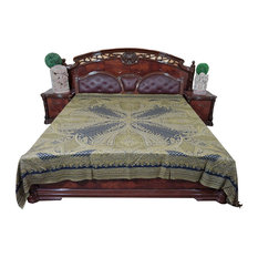 Mogul Interior - Indian Bedding Cashmere Jamavar Blue Green Blanket Throw - Products