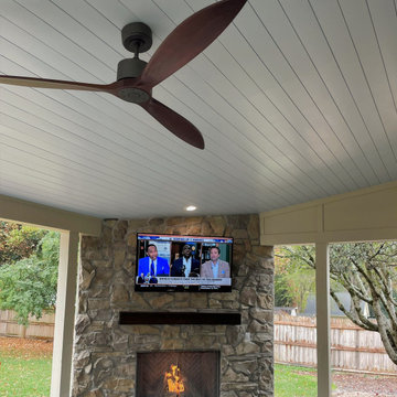 Covered Porch with Gas fireplace in Beverly Woods