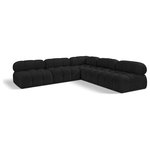 Meridian Furniture - Ames Boucle Fabric L-Shaped Modular Sectional, Black, 5-Piece: 4 Armless Chair, 1 Corner Chair - Introduce a touch of modern sophistication to your living area with the exquisite Ames Boucle Fabric Sectional. With plush black boucle fabric and unique design, it will elevate the visual appeal of your living space. This elegant and captivating sectional can be mixed and matched with other pieces from the collection to create an endless array of stunning looks. So, get ready to transform your living area into an inviting and stylish haven with the Ames Boucle Fabric Sectional.