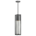 HInkley - Hinkley Shelter Large Hanging Lantern, Hematite - Shelter's minimalist style in aluminum creates a chic, dramatic statement as the light from above grazes through its clear seedy glass. Shelter comes standard Dark Sky compliant.