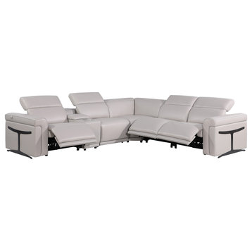 Giovanni 6-Piece 3-Power Reclining Italian Leather Sectional, Light Gray