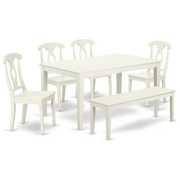 East West Furniture Capri 6-piece Wood Dining Set with Panel Back in Linen White