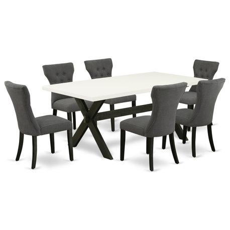 X627Ga650-7, 7-Piece Small Table Set, 6 Chairs and Table Hardwood