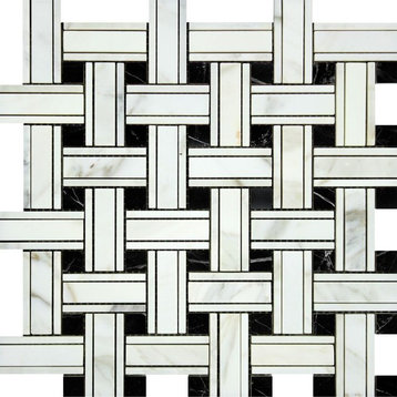 Calacatta Polished Marble Tripleweave Mosaic With Black Dots, 10 sq.ft.