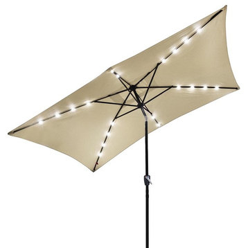 Yescom 10x6.5 ' 20 Leds 6 Ribs Patio Solar Led Umbrella Tilt, Beige