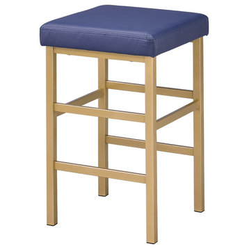 26" Gold Backless Stool, Blue