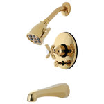 Kingston Brass - Kingston Brass Tub and Shower Faucet, Polished Brass - This pressure balance shower set with its clean lines, round face plate and contemporary tubular spout will work well with most contemporary decors, this valve features screwdriver stops, built-in diverter and a its solid brass construction makes this a shower valve that will give you many years of long-lasting performance.