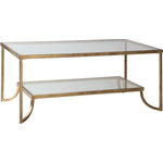 Uttermost - Uttermost 24540 Katina - 46.63" Coffee Table - Hand Forged Iron With Lightly Antiqued Gold Leaf. Top And Gallery Shelf Are Clear, Tempered Glass.   Matthew Williams Shade Included: YesKatina 46.63" Coffee Table Antiqued Gold Leaf Tempered Glass *UL Approved: YES *Energy Star Qualified: n/a  *ADA Certified: n/a  *Number of Lights:   *Bulb Included:No *Bulb Type:No *Finish Type:Antiqued Gold Leaf