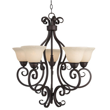 Manor 5-Light Chandelier, Oil Rubbed Bronze, Frosted Ivory Glass