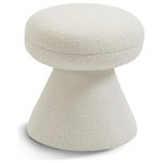 Meridian Furniture - Drum Faux Shearling Teddy Fabric Upholstered Ottoman/Stool, Cream - Indulge in comfort and style with this Drum faux shearling teddy fabric ottoman/stool. This exquisite stool comes wrapped in soft cream faux shearling teddy fabric to create an inviting seating option that beckons you to relax and unwind. Its tapered base not only ensures stability and adds a touch of contemporary elegance, making it an ideal stool for extra seating or a stylish accent piece in any room.