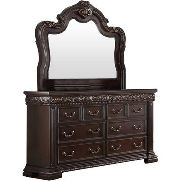 Best Master Furniture Africa 66.5" Solid Wood Dresser and Mirror in Cherry