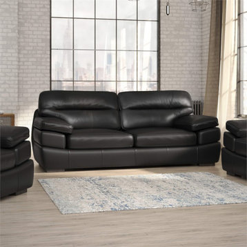 Sunset Trading Jayson 89" Modern Top-Grain Leather Sofa in Black