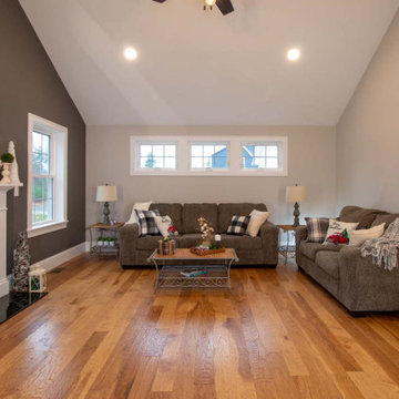 Family Room with Vaulted Ceilings and Fireplace