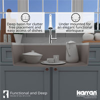 Karran QU-812 Undermount 32.5" Large Single Bowl Quartz Sink Kit, Concrete